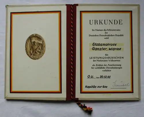 DDR Urkunde Leistungsabzeichen der NVA 1961 Volksmarine Bartel 152 f (134992)