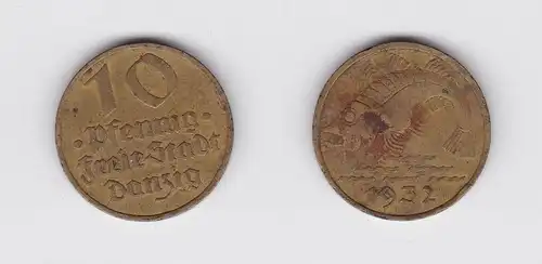 10 Pfennig Messing Münze Danzig 1932 Dorsch Jäger D 13 (120230)