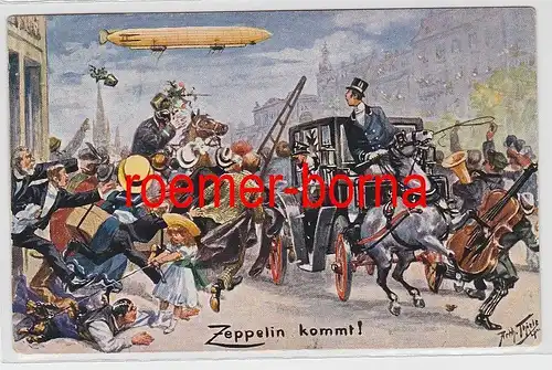 81739 Arthur Thiele Künstler Ak "Zeppelin kommt!" 1910