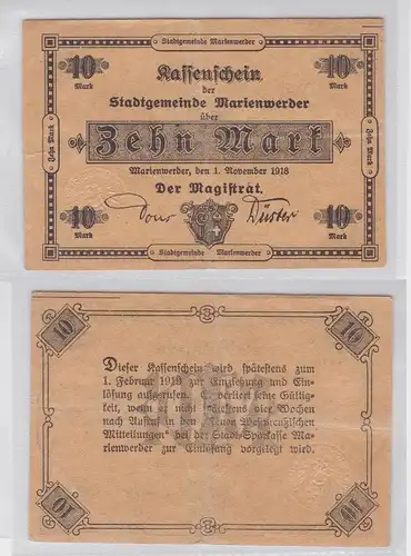 10 Mark Mark Banknote Kriegsnotgeld Stadtgemeinde Marienwerder 1918 (119877)