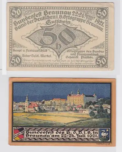 50 Heller Banknote Bundesfest Braunau am Inn 1921 (120192)