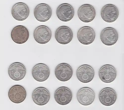 10 Silbermünzen 3.Reich 5 Mark Hindenburg mit HK (135520)