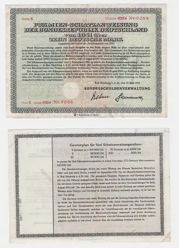 Prämienschatzanweisung der BRD 1951 über 10 Deutsche Mark Bad Homburg (121968)