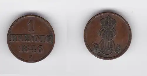 1 Pfennig Kupfer Münze Hannover 1846 B (119944)
