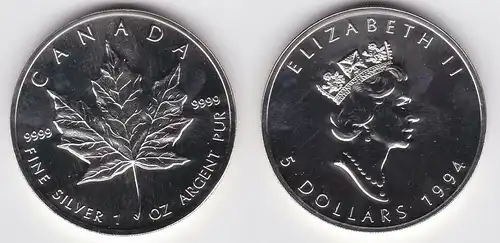 5 Dollar Silber Münze Canada Kanada Maple Leaf 1994 (124148)