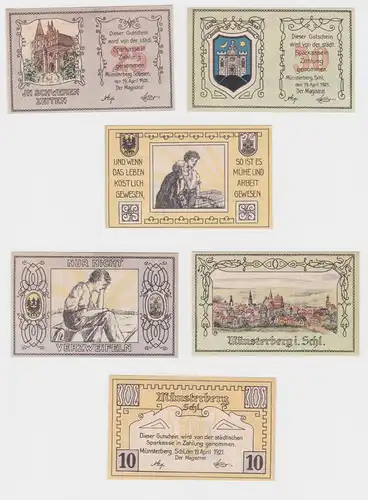 10, 25 & 50 Pfennig Banknoten Notgeld Stadt Münsterberg Ziebice 1921 (120506)