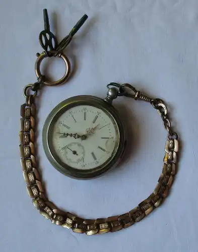 Seltene Nickel Herren Taschenuhr mit Schlüsselaufzug um 1900 (124810)