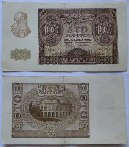 100 Zloty Banknote Polen Krakow Krakau 1.März 1940 (105916)