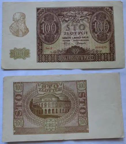 100 Zloty Banknote Polen Krakow Krakau 1.März 1940 (108377)