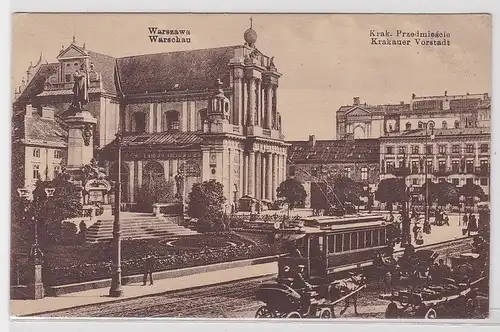 57345 Feldpost Ak Warschau Krakauer Vorstadt mit Strassenbahn 1917