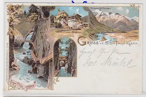 84696 AK Gruss von dem Sigmund Thun-Klamm - Kaprun, Wasserfallboden 1899