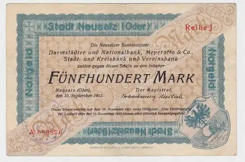 500 Mark Banknote Notgeld Stadt Neusalz (Oder) 23.10.1922 (135042)