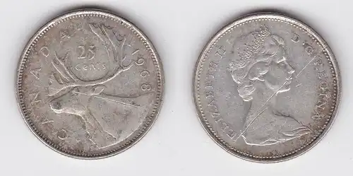 25 Cents Silber Münze Kanada Hirsch, Kopf 1968 (125313)