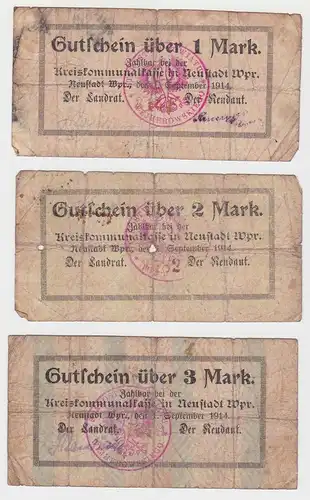 3 Banknoten Neustadt in Westpreußen Wejherowo 1.9.1914 (133129)