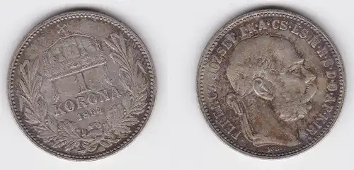 1 Krone Silber Münze Ungarn 1894 (124502)