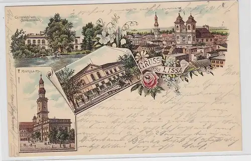 91882 Ak Lithographie Gruß aus Lissa Leszno Gymnasium, Rathaus usw. 1900