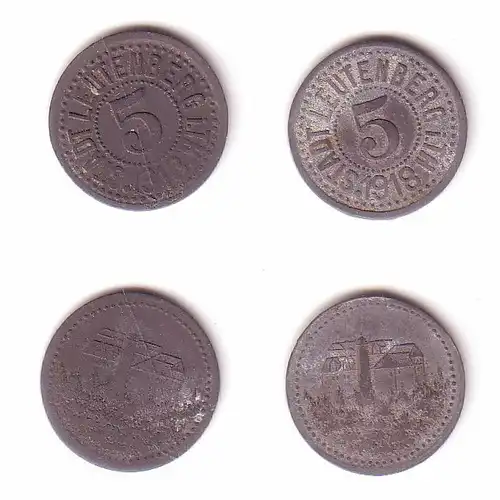 2 x 5 Pfennig Notgeld Zink Münzen Stadt Leutenberg 1918 (112503)