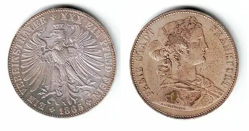 1 Vereinstaler Silber Münze Freie Stadt Frankfurt 1865 (109459)