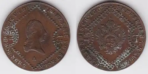 15 Kreuzer Kupfer Münze Österreich 1807 A (125650)