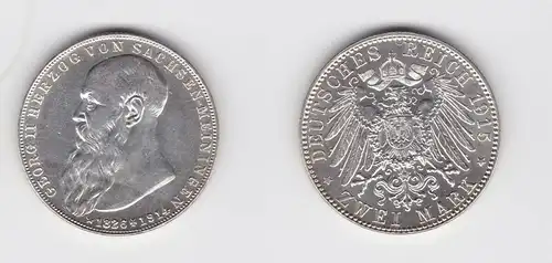 2 Mark Silber Münze Sachsen Meiningen Georg auf den Tod 1914 Stgl. (135216)