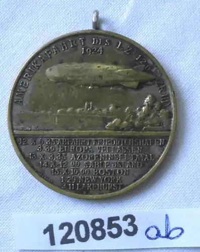 Versilberte Medaille Hugo Eckener Zeppelin Amerikafahrt 1924 (120853)