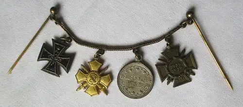 Seltene 4er Miniaturkette 1. Weltkrieg Sachsen Eisernes Kreuz um 1918 (110532)