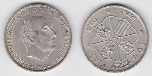 1 Peseten / Ptas Silber Münze Spanien 1966 (122756)