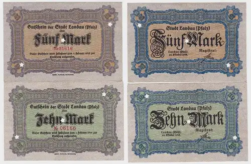 5 und 10 Mark Banknoten Notgeld Stadt Landau 1918 (120293)