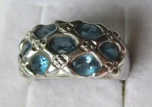 Eleganter 925er Sterling Silber Ring mit blauen Schmucksteinen (126498)
