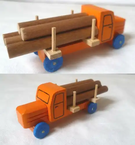 DDR Spielzeug Auto Holz LKW mit Holzstämmen (BN6817)