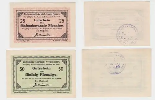 25 + 50 Pfennig Banknoten Notgeld Stadt Ueckermünde Pommern 1920 (137899)