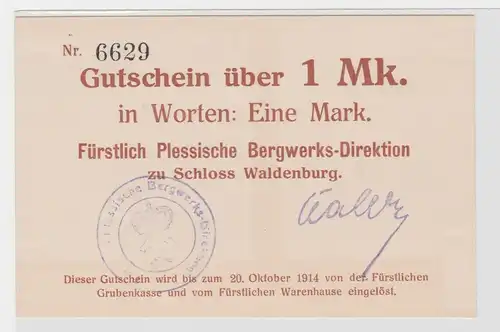 1 Mark Banknote Notgeld Fürstl. Bergwerks-Direktion Schloss Waldenburg (137873)