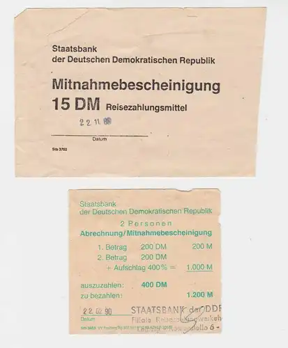 2 DDR Mitnahmebescheinigung für Reisezahlungsmittel 1989/1990 (127102)