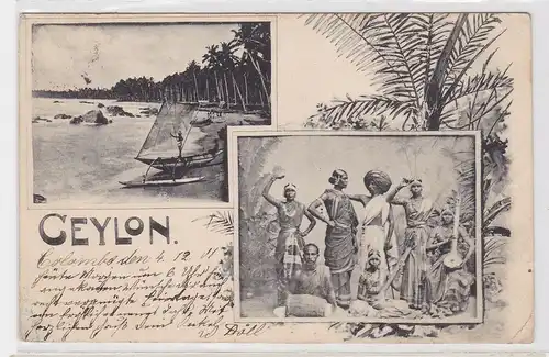 91806 AK Ceylon (Sri Lanka) - Inseleinwohner & Strandpanorama 1901