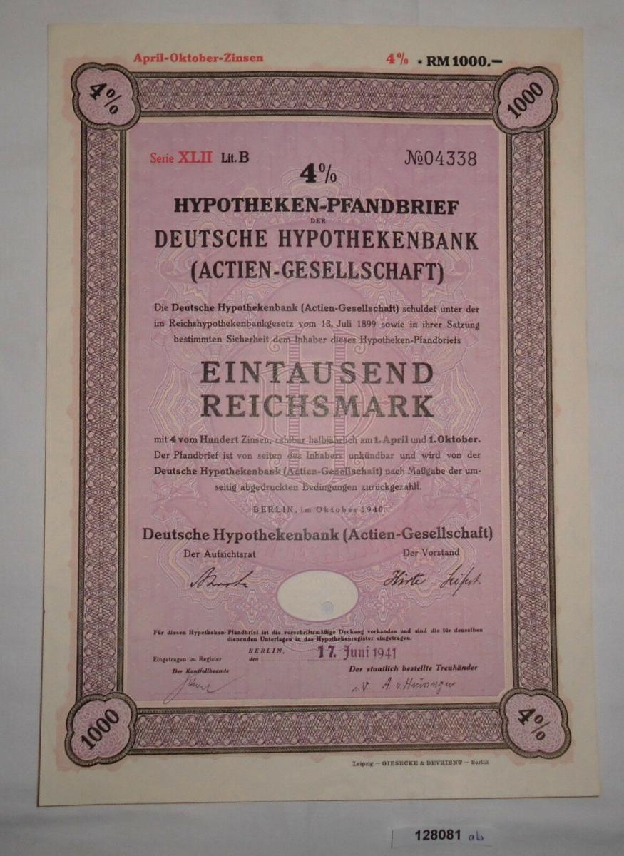 1000 Reichsmark Pfandbrief Deutsche Hypothekenbank Ag Berlin 1940 Nr Oldthing Wertpapiere Banken Versicherungen