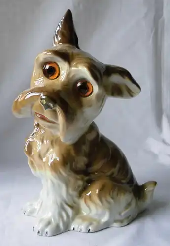 Schöner alter Rauchverzehrer Porzellan Hund Höhe 21 cm um 1930 (109267)
