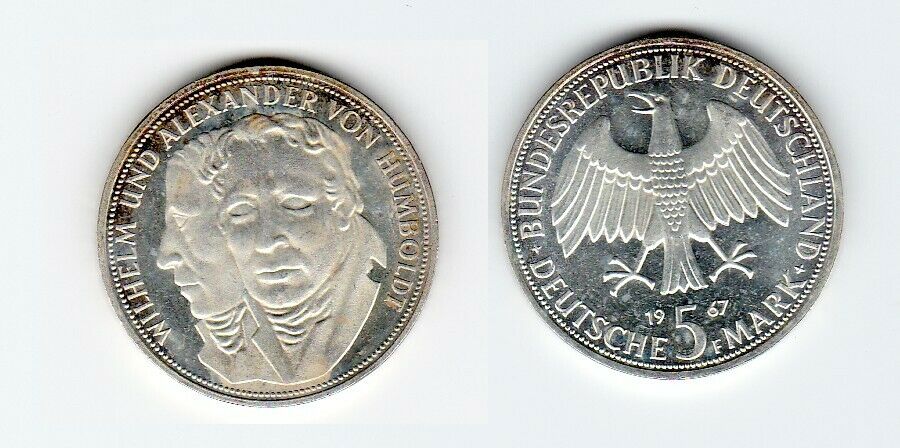 5 Mark Silber Munze Deutschland Gebruder Humboldt 1967 F Nr Oldthing Brd Dm Gedenkmunzen