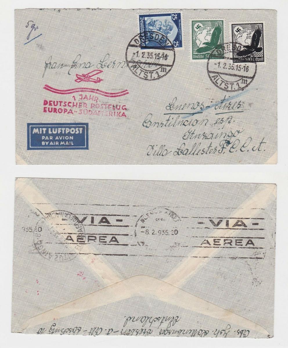 Luftpost Brief 1.Jahr Deutscher Postflug Europa Südamerika 1935 (126708