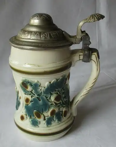 Schöner Bierkrug mit Jagd Motiv Eichel Fuchs Sitzendorfer Porzellan (125744)
