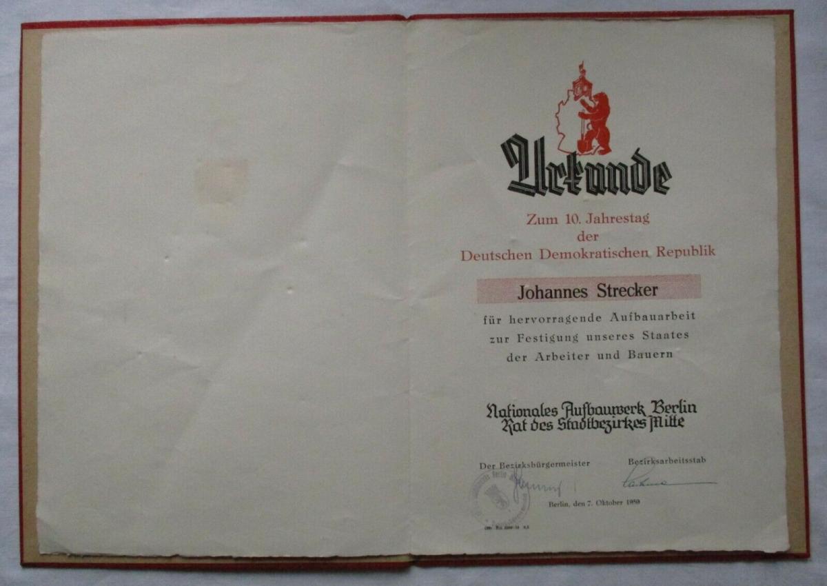 Urkunde 10 Jahrestag Der Ddr Nationales Aufbauwerk Berlin Mitte 1959 134994 Nr 233732430756 Oldthing Ddr Nostalgie