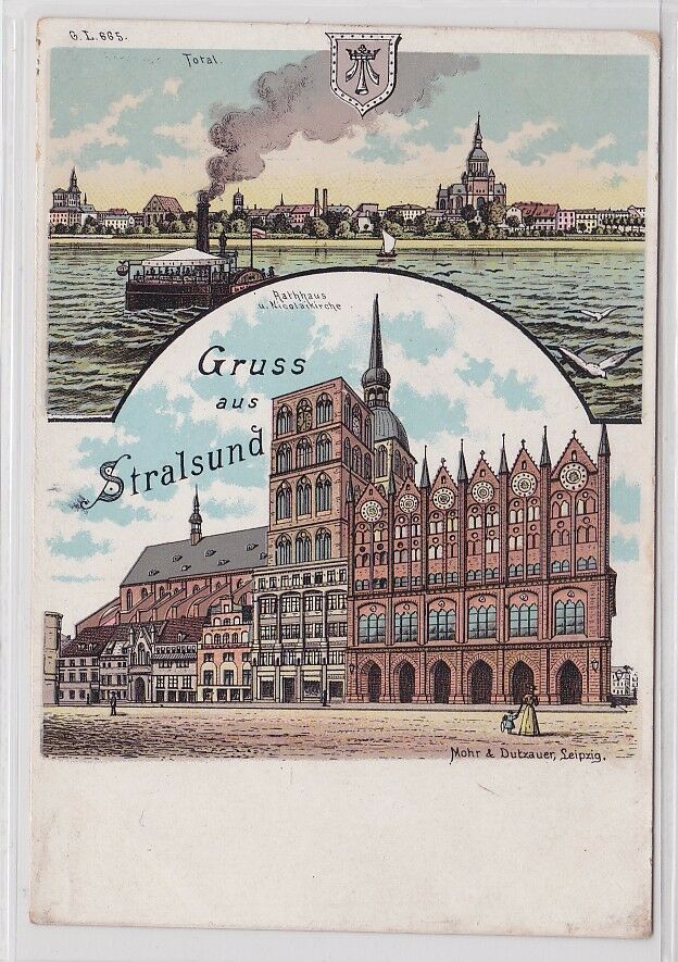 81727 Ak Lithographie Gruss aus Stralsund um 1900 Nr