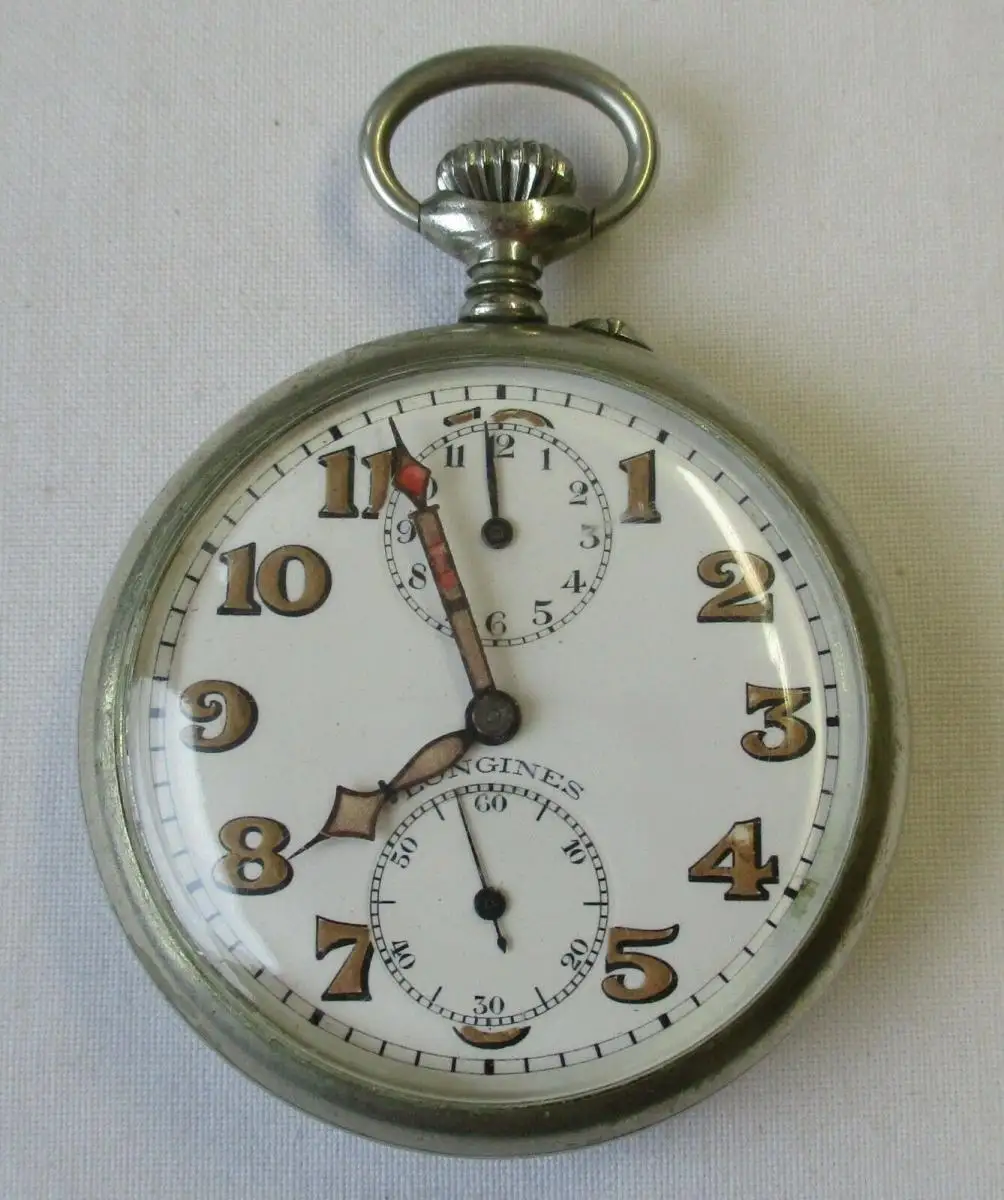 Longines Neusilber Open Face Taschenuhr Wecker Weck-Funktion (111978) 0