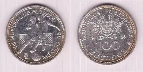 100 Escudos Silbermünze Portugal Fussball WM 1986 Mexiko (155248)