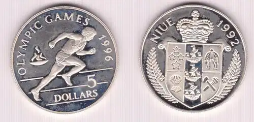5 Dollar Silber Münze Niue 1992 Olympia 1996 Läufer (155430)
