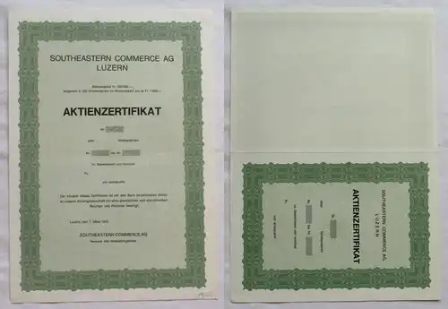 350.000 Franken Aktienzertifikat Southeastern Commerce AG Luzern 1972 (144352)