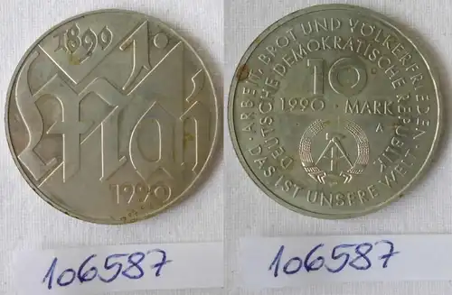 DDR Gedenk Münze 10 Mark 100.Jahre 1.Mai Feiertag 1990 (106587)