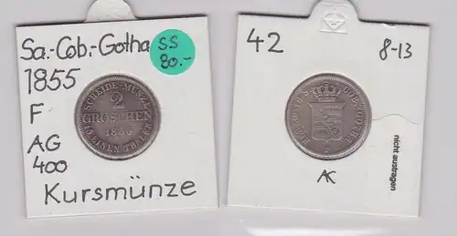 2 Groschen Silber Münze Sachsen-Coburg-Gotha 1855 F (120710)