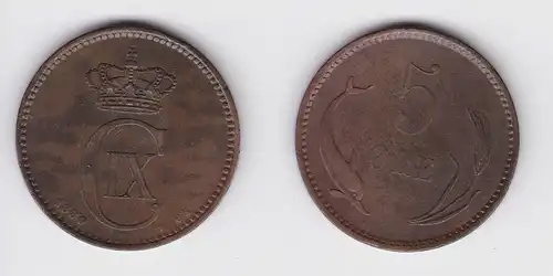 5 Öre Kupfer Münze Dänemark Delphin 1890 (133376)