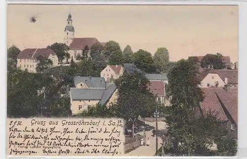 92839 AK Gruss aus Grossröhrsdorf in Sachsen - Ortsansicht mit Kirche 1902