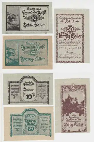10,20 und 50 Heller Banknoten Notgeld Gemeinde Zeiß 1920 (154730)